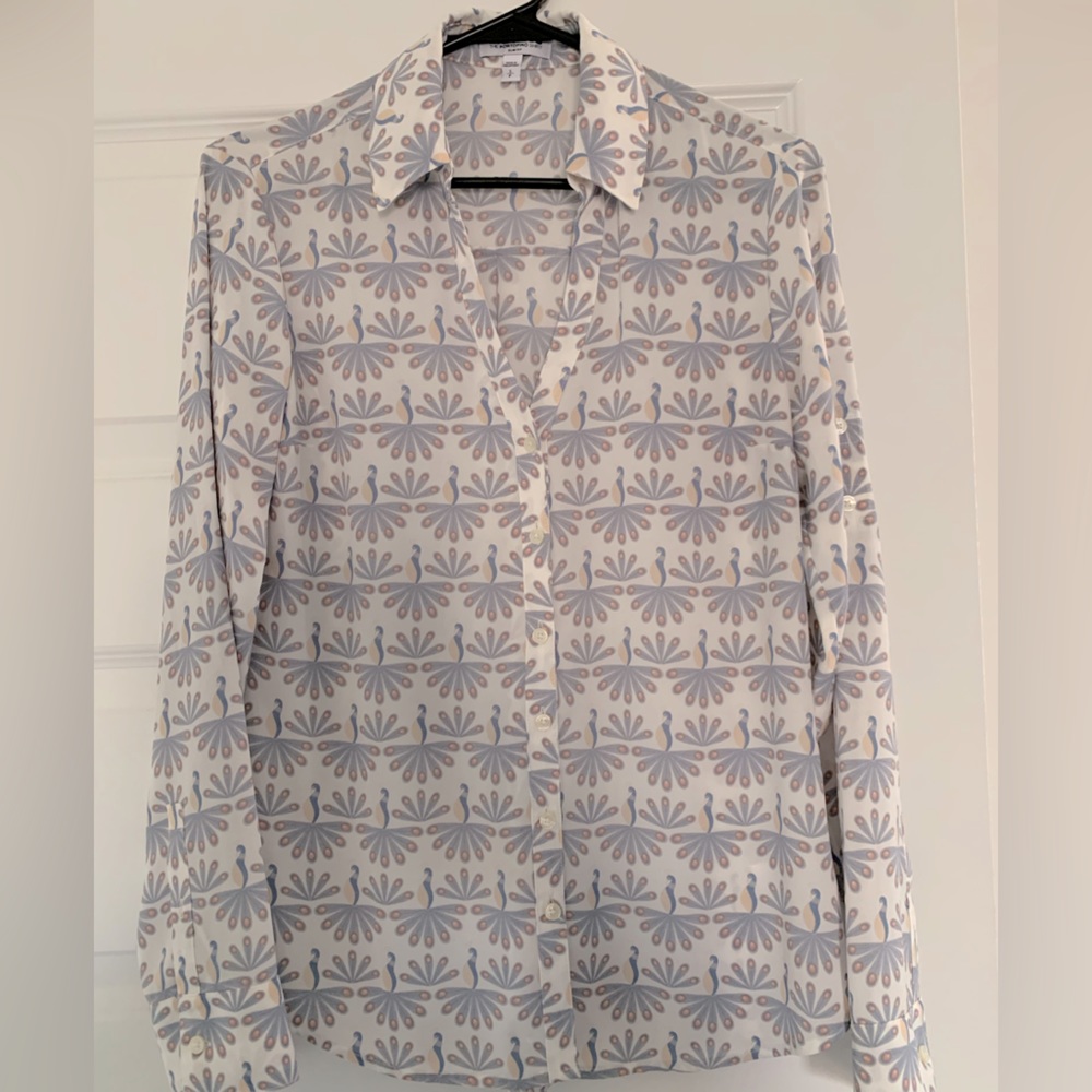 Cream peacock v neck button down blouse